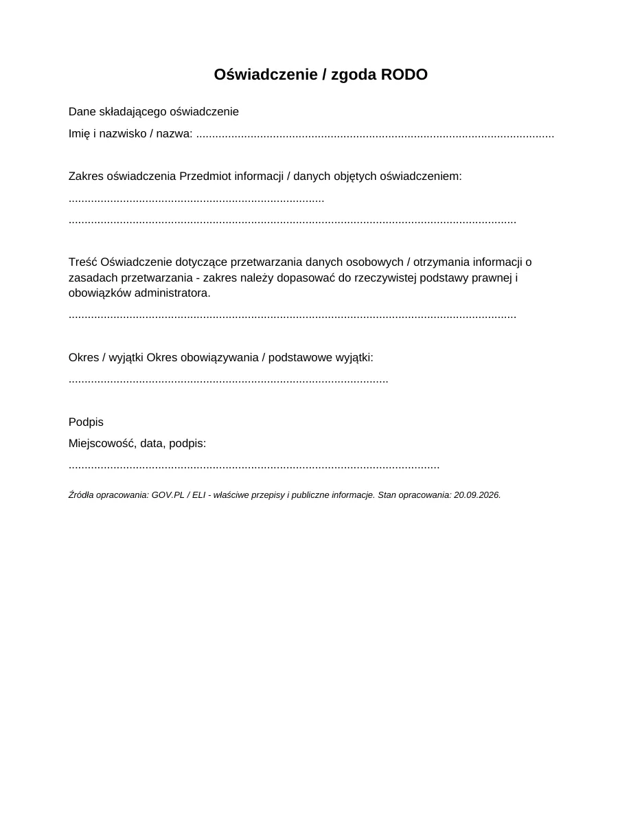 Oświadczenie / zgoda RODO
