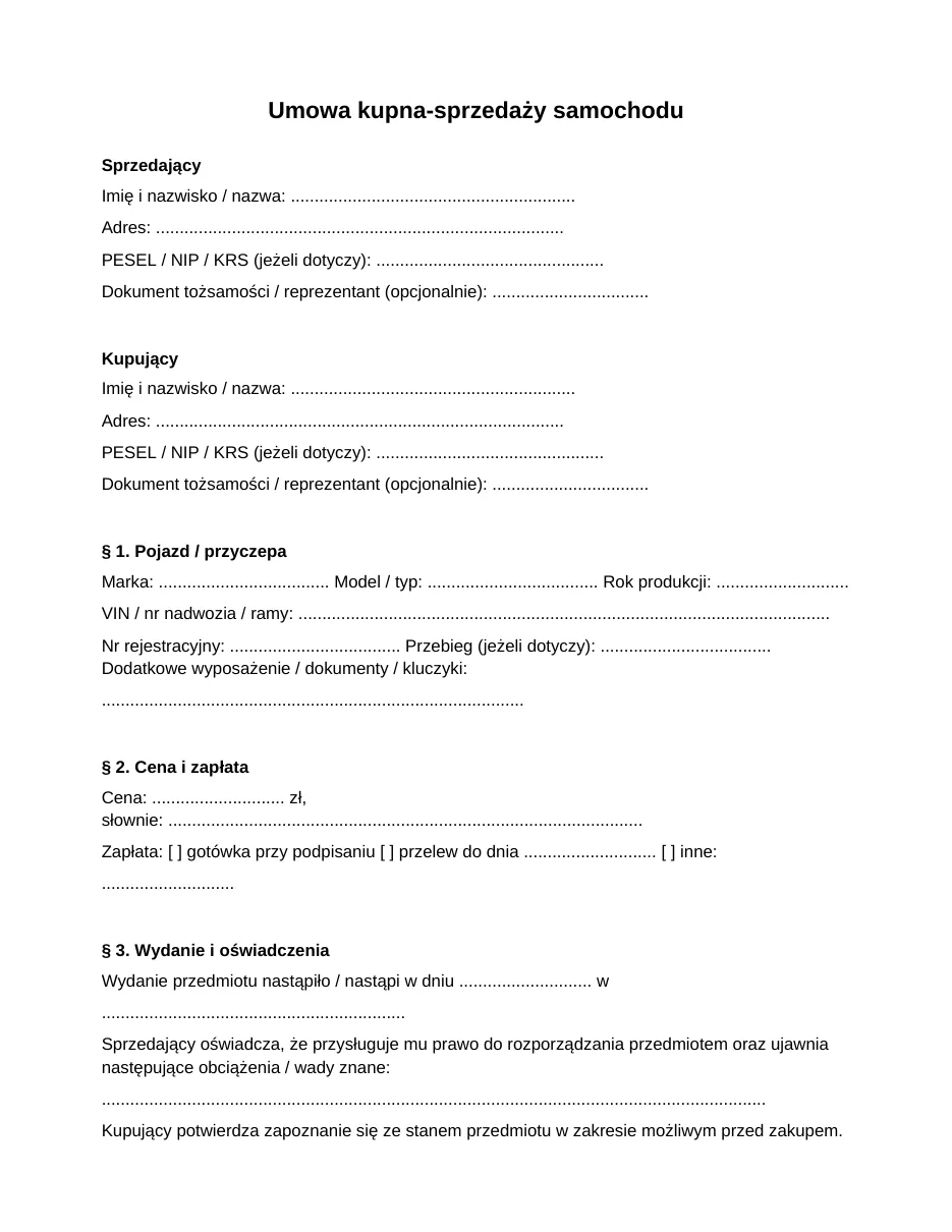 Umowa kupna-sprzedaży samochodu